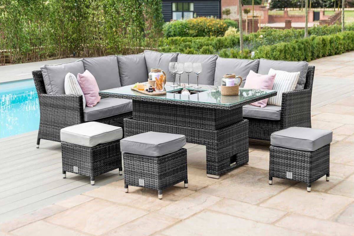 corner rattan dining set with rising table